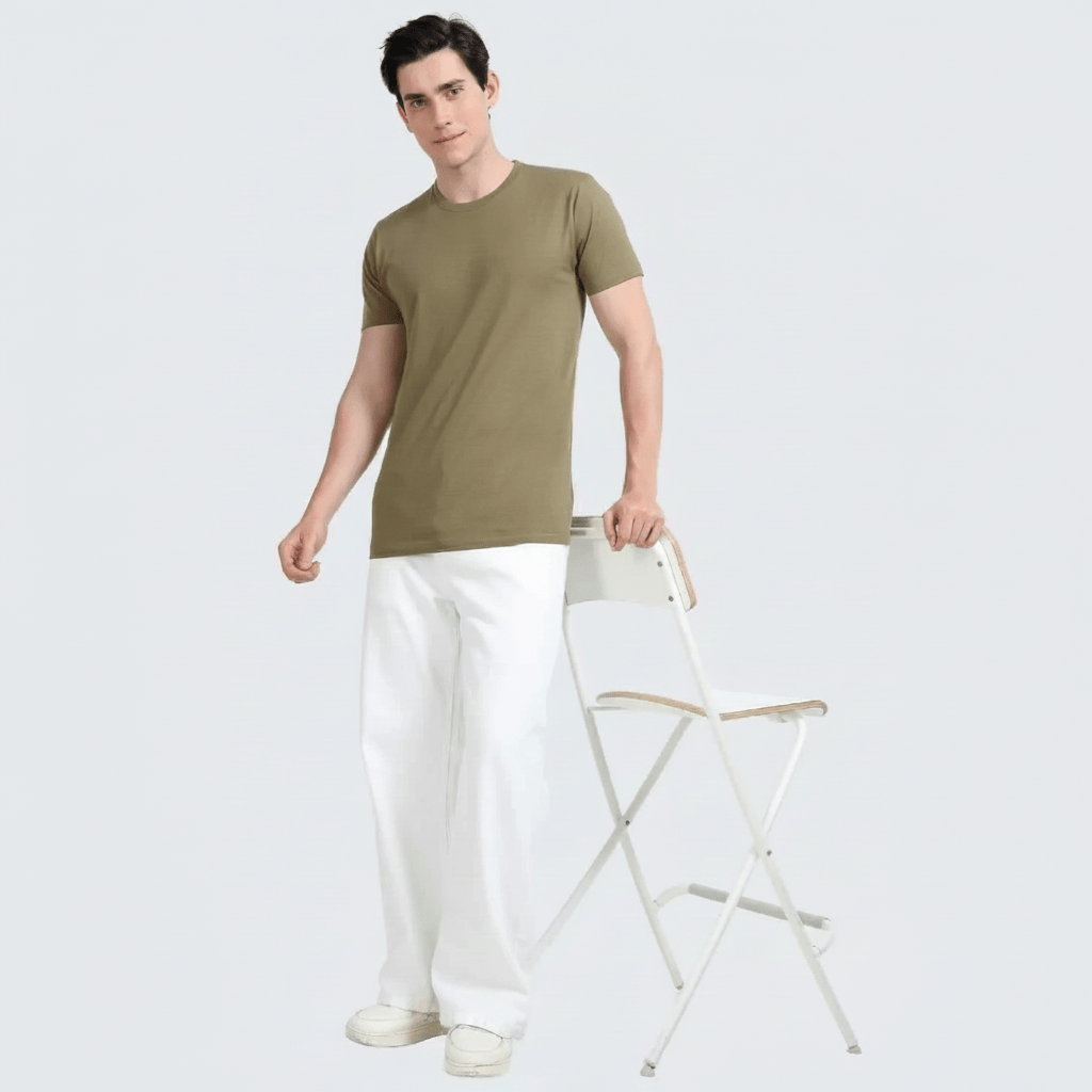 Olive Plain Round Neck Tshirt