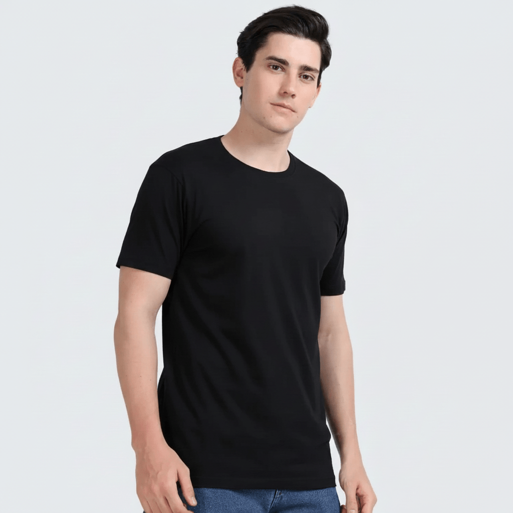 Black Plain Round Neck Tshirt
