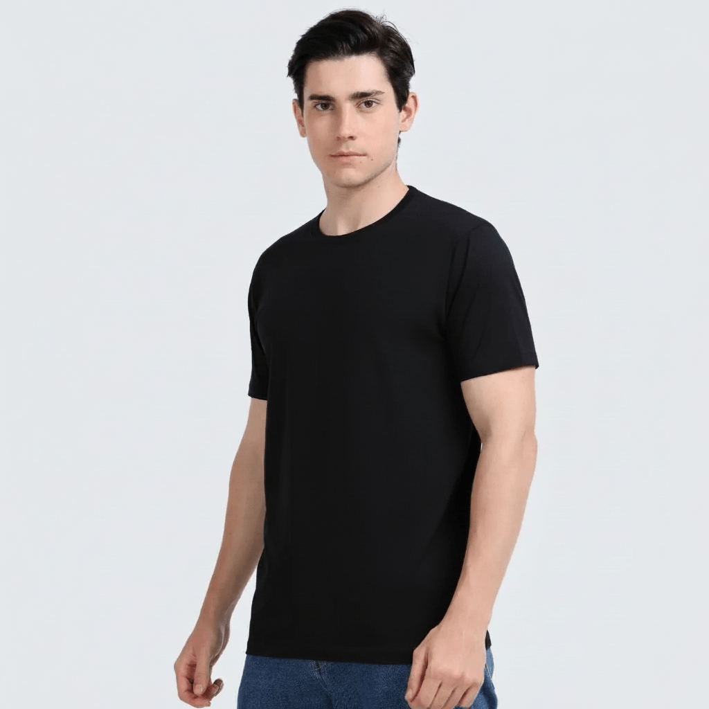 Black Plain Round Neck Tshirt