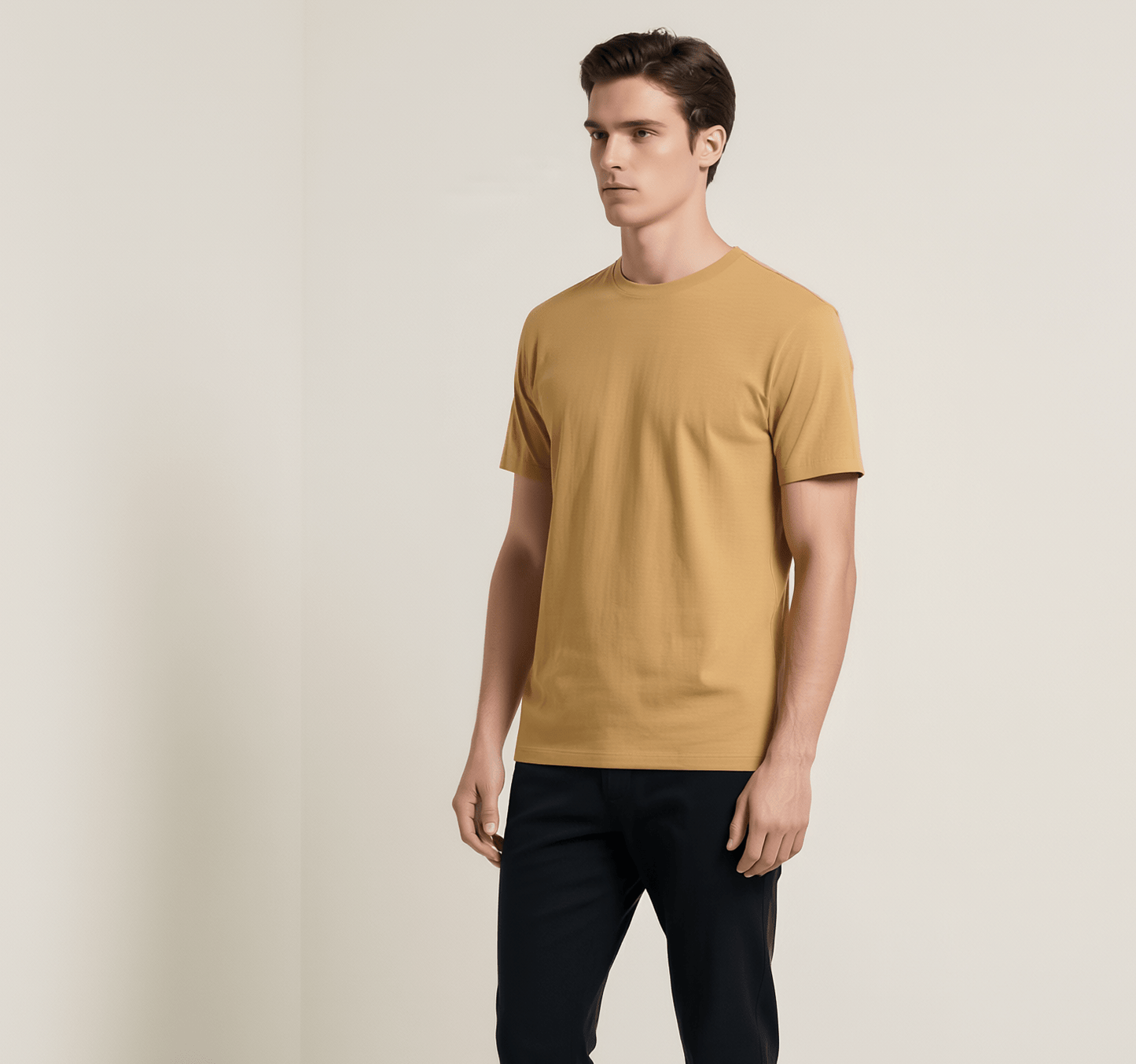 Camel Plain Round Neck Tshirt