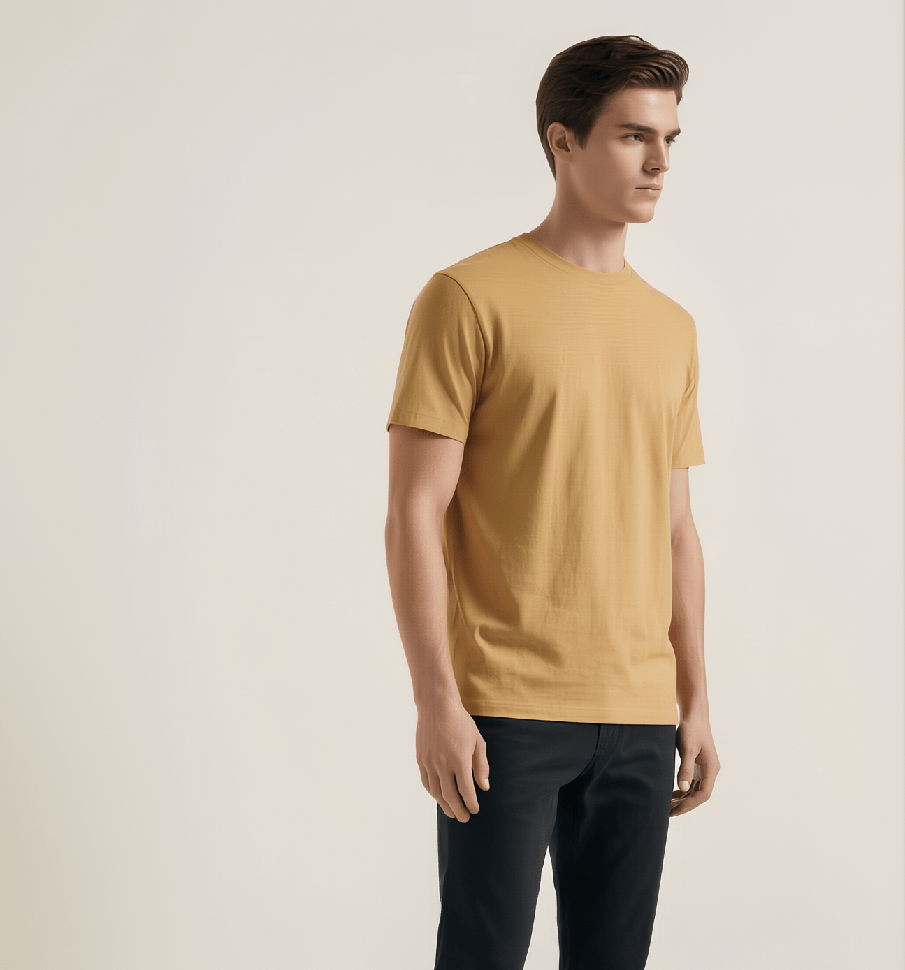 Camel Plain Round Neck Tshirt