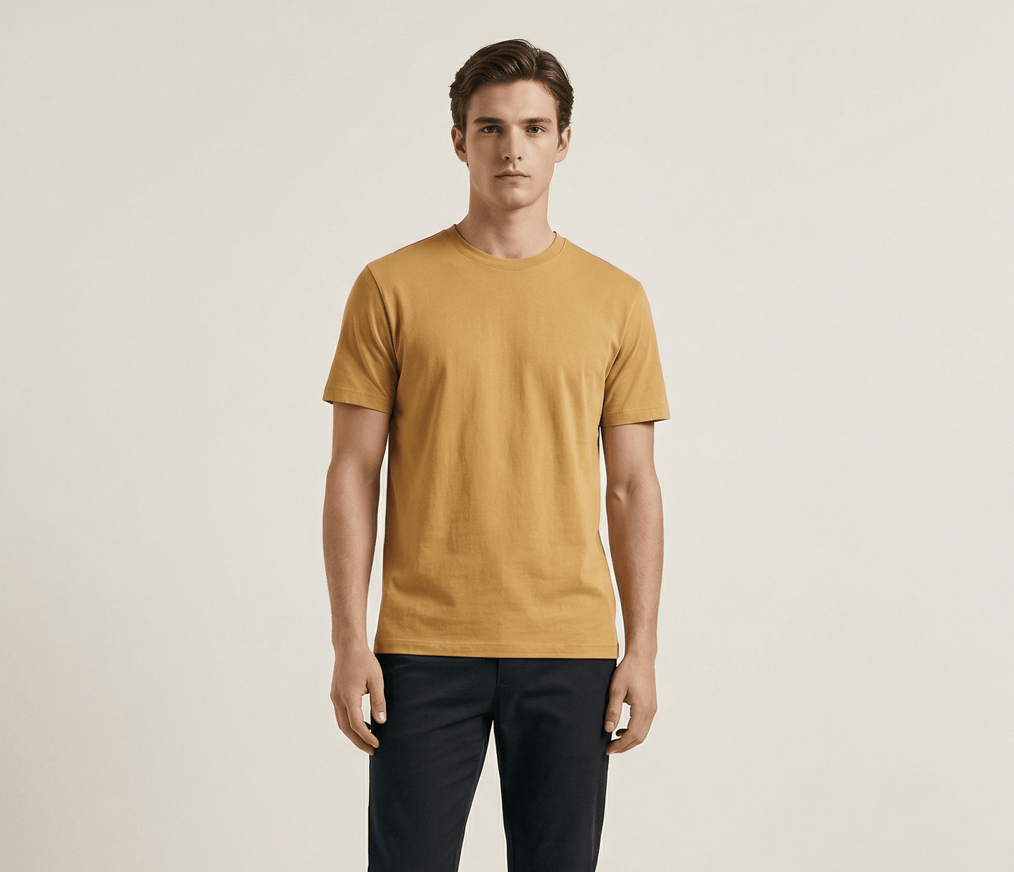 Camel Plain Round Neck Tshirt