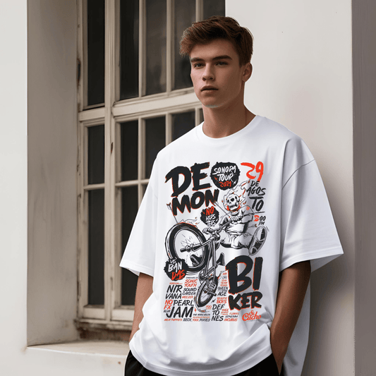 Oversized Tee | 180G | Men | Demon | White