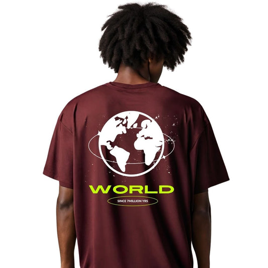 Oversized Tshirt | Men | Maroon | World Print