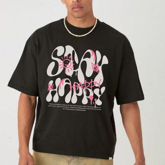 Round Neck | Black | Stay Happy